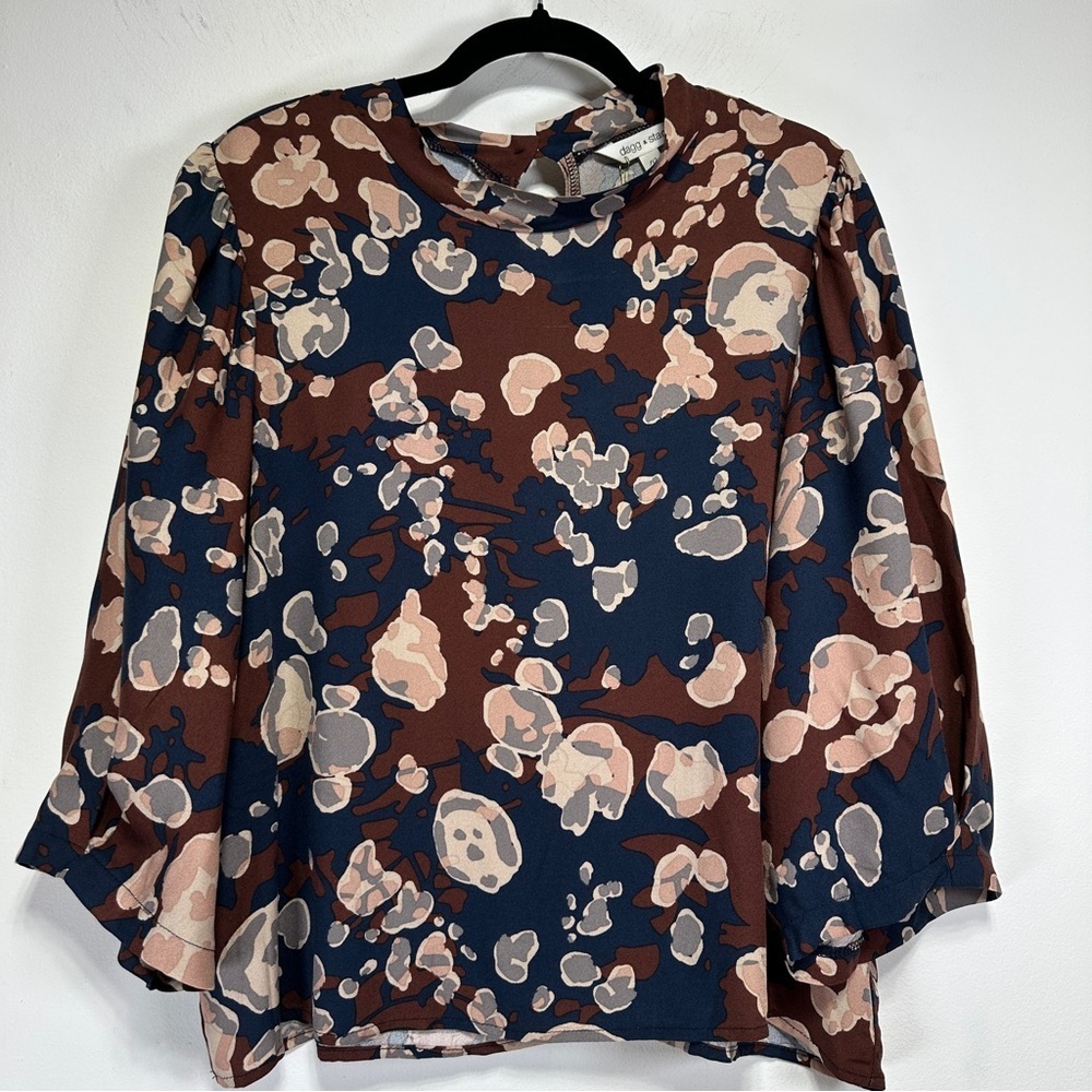 Dagg & Stacey Earth Tone Abstract Print Blouse Small Art To Wear Top